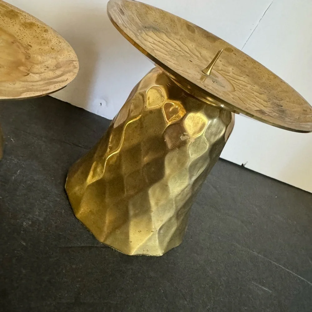 Vintage Brass Hammered Candle Sticks, pair